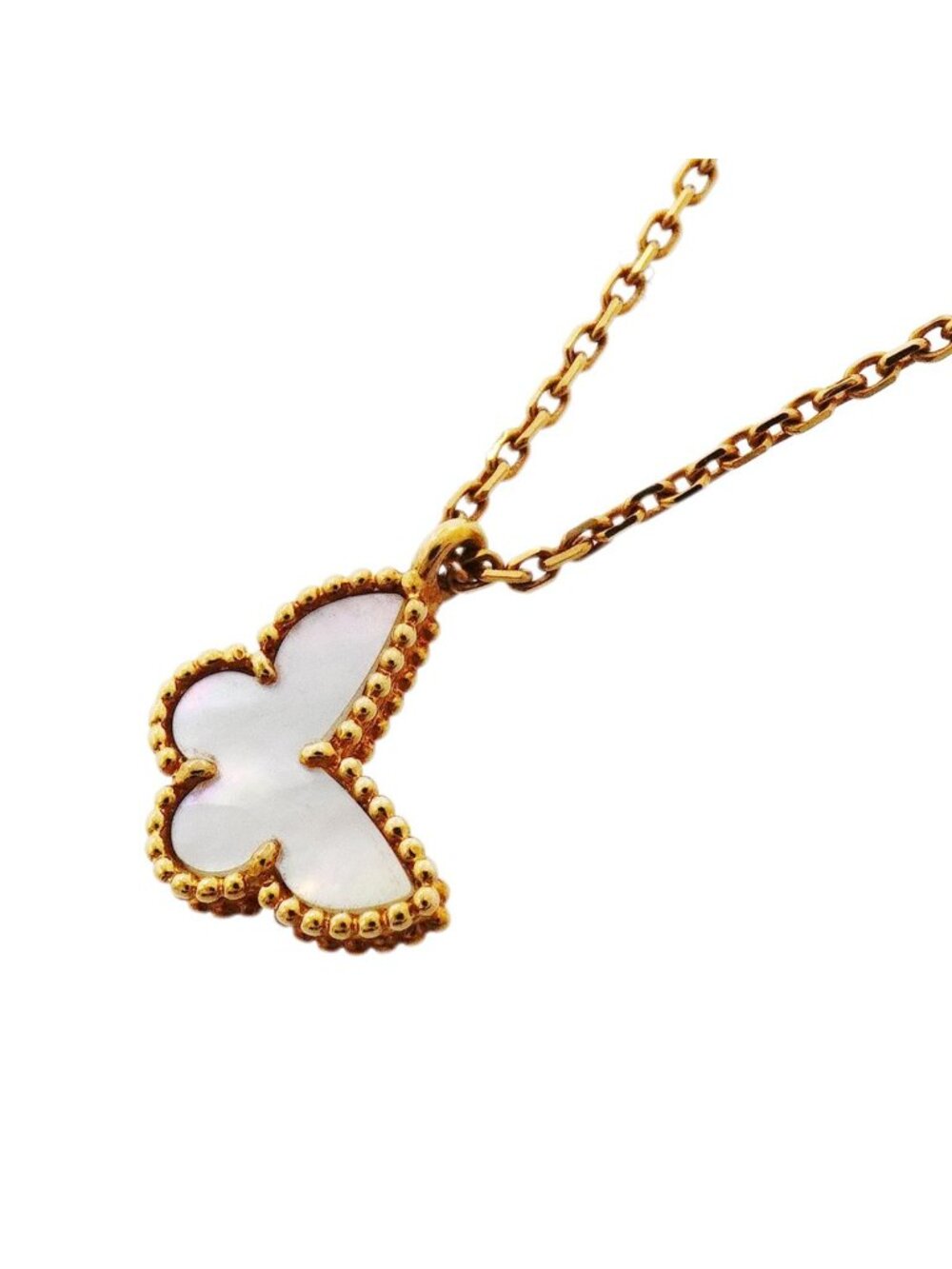 Van Cleef & Arpels Sweet Alhambra Papillon Necklace 18k Yellow Gold Mother of